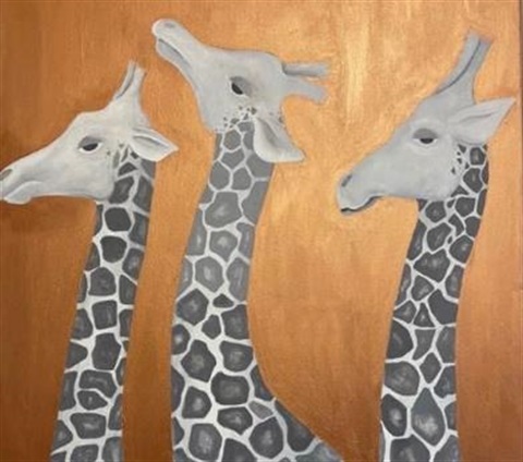 painting of three giraffes