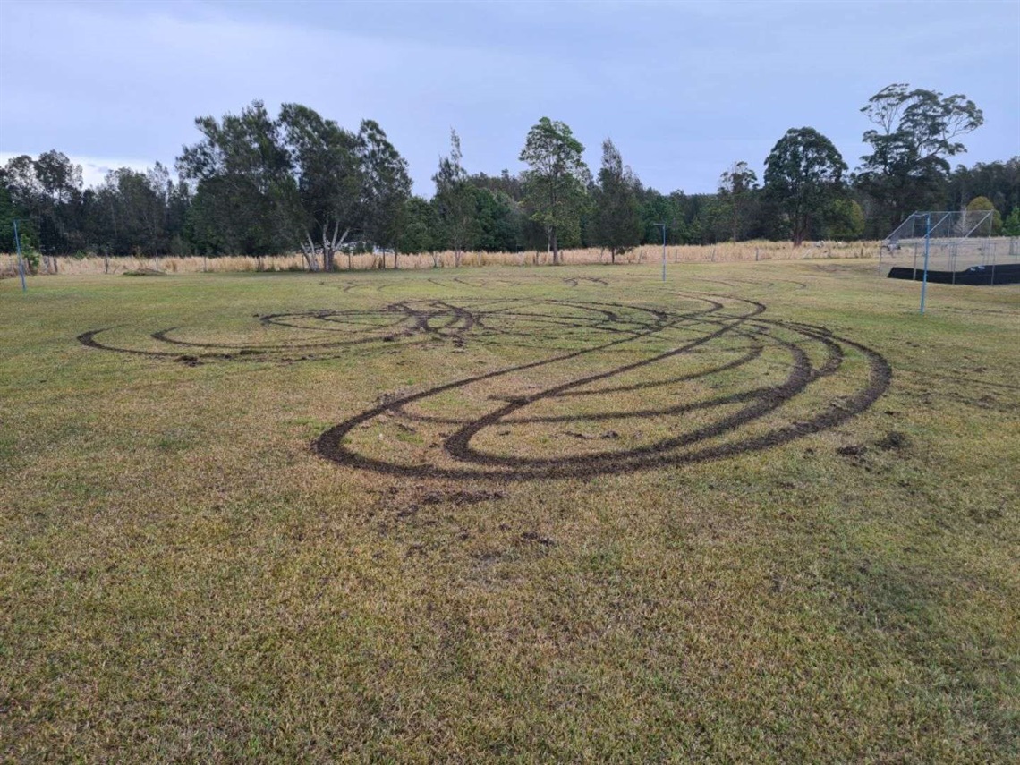 tire marks on a sports field