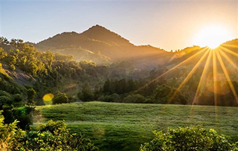 Sun shining over mountain