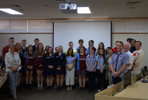 mayor and councillors with students from high schools for the school leaders forum