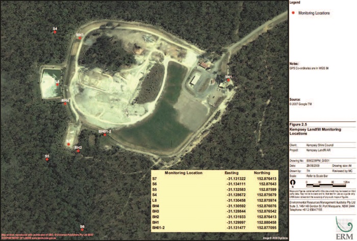 Kempsey Waste Management Centre monitoring locations - arial photograph with points identified
